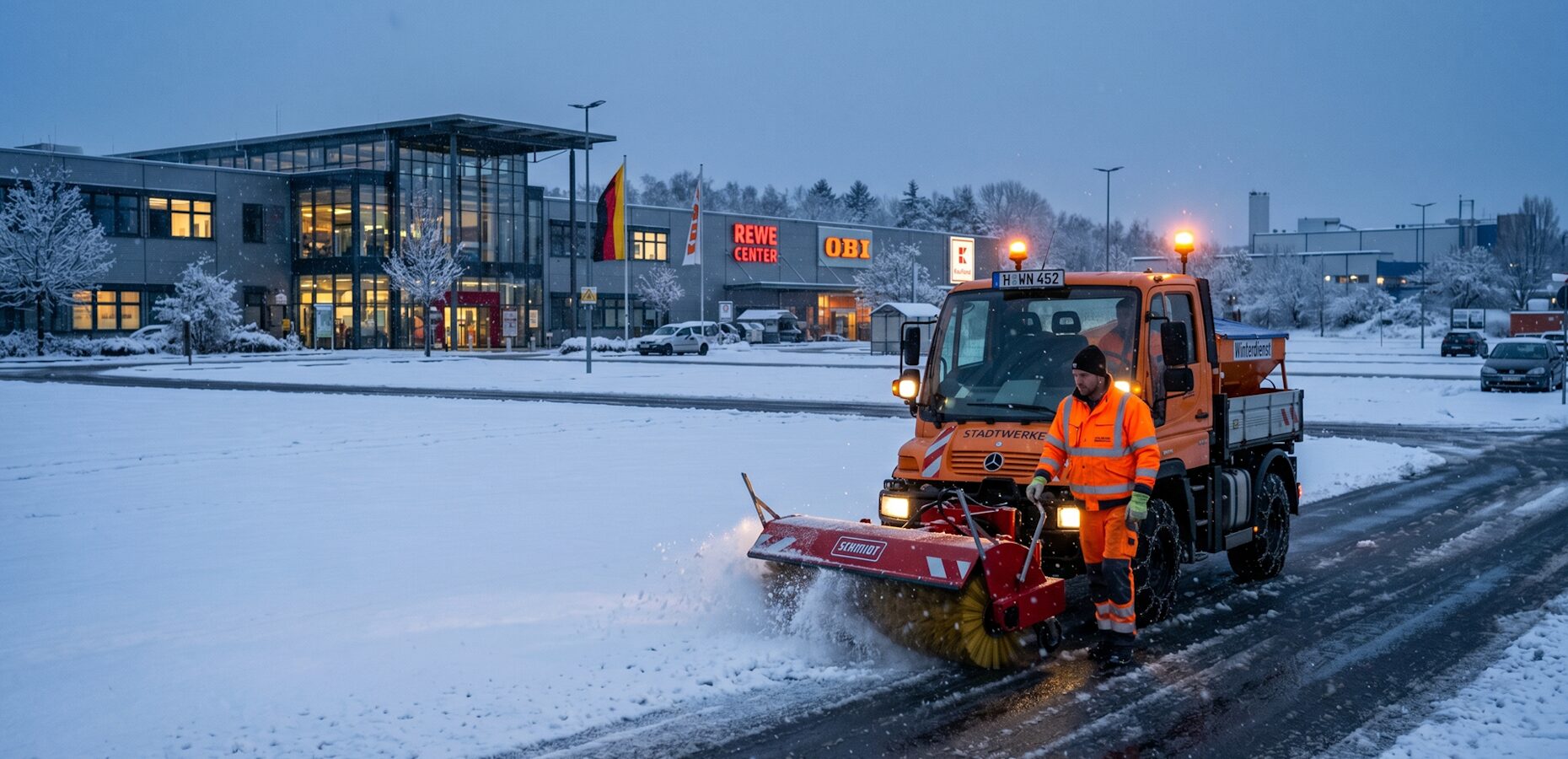 Winterdienst Rhein-Main, Streudienst auf Firmenparkplatz